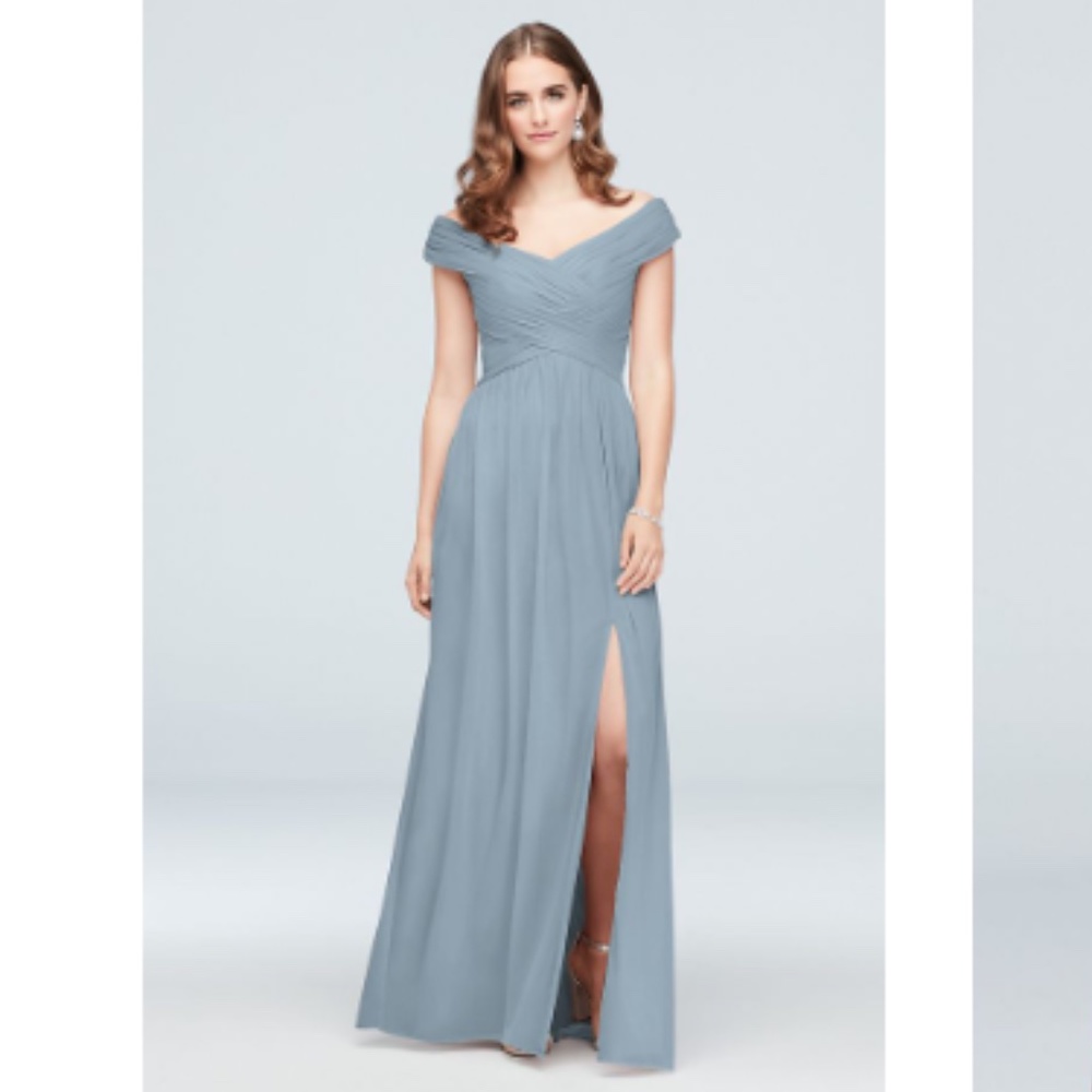 David's Bridal Dusty Blue Bridesmaid Dress